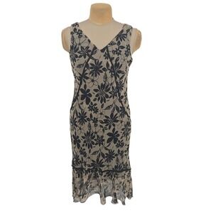 Believe Sleeveless Floral Midi Dress Women 10 Black Tan Beaded Romantic Feminine